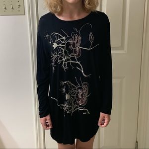 🌷3 for$25🌷Wanderlust, US XL, Black & Tan Floral Rhinestone Jersey Tunic Dress